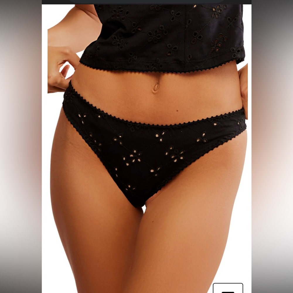Free People Intimately Homegrown Thong in Black Size Small & Medium NWT